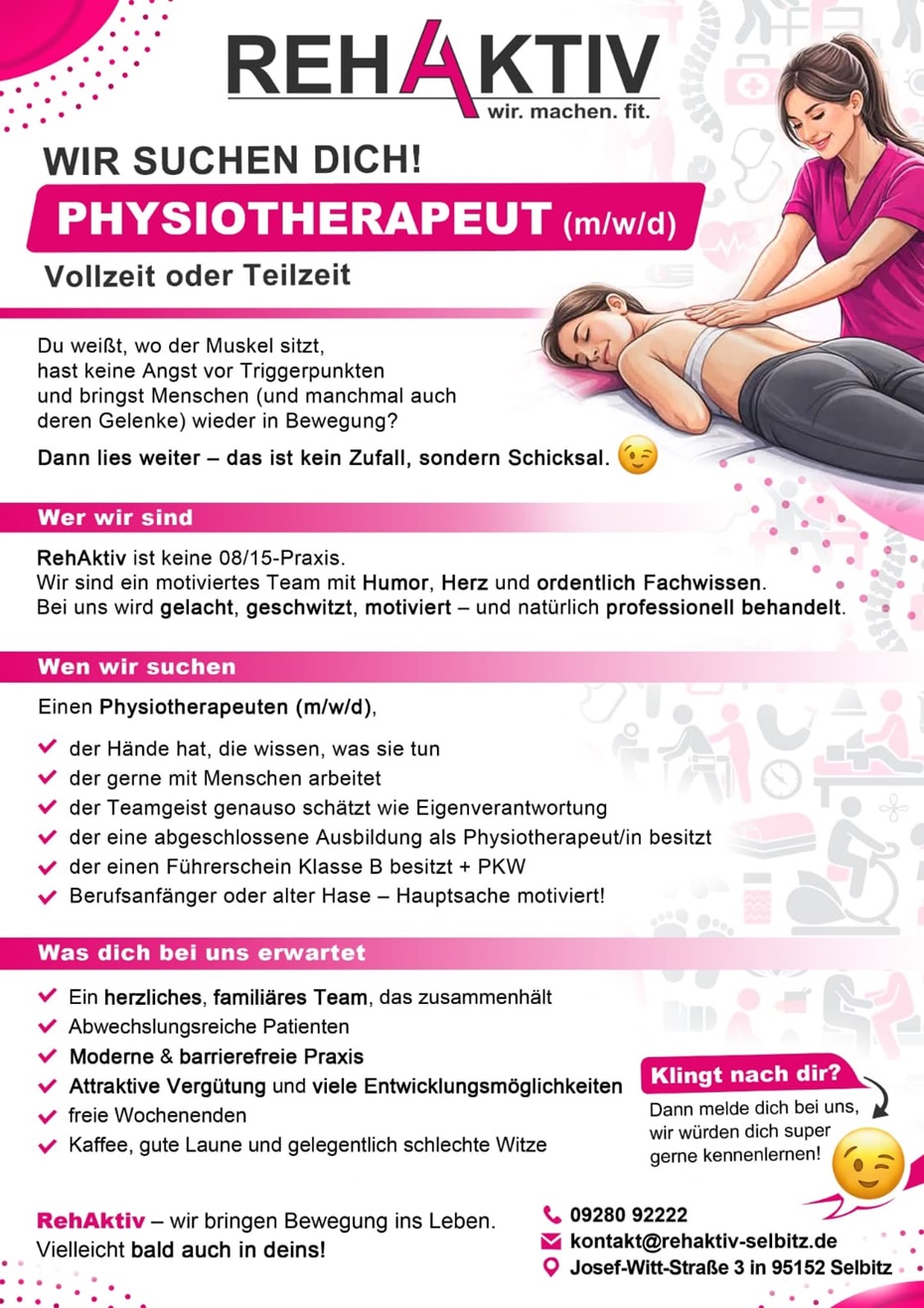 Stellenanzeige Physiotherapeut bei RehaAktiv